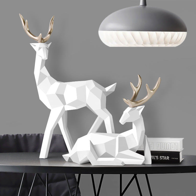 Modern Resin Deer Sculpture in minimalist design | White Set