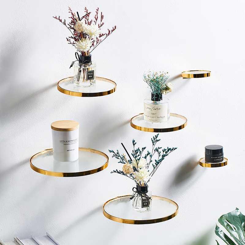 Glass shelf with brass ring for modern home decor