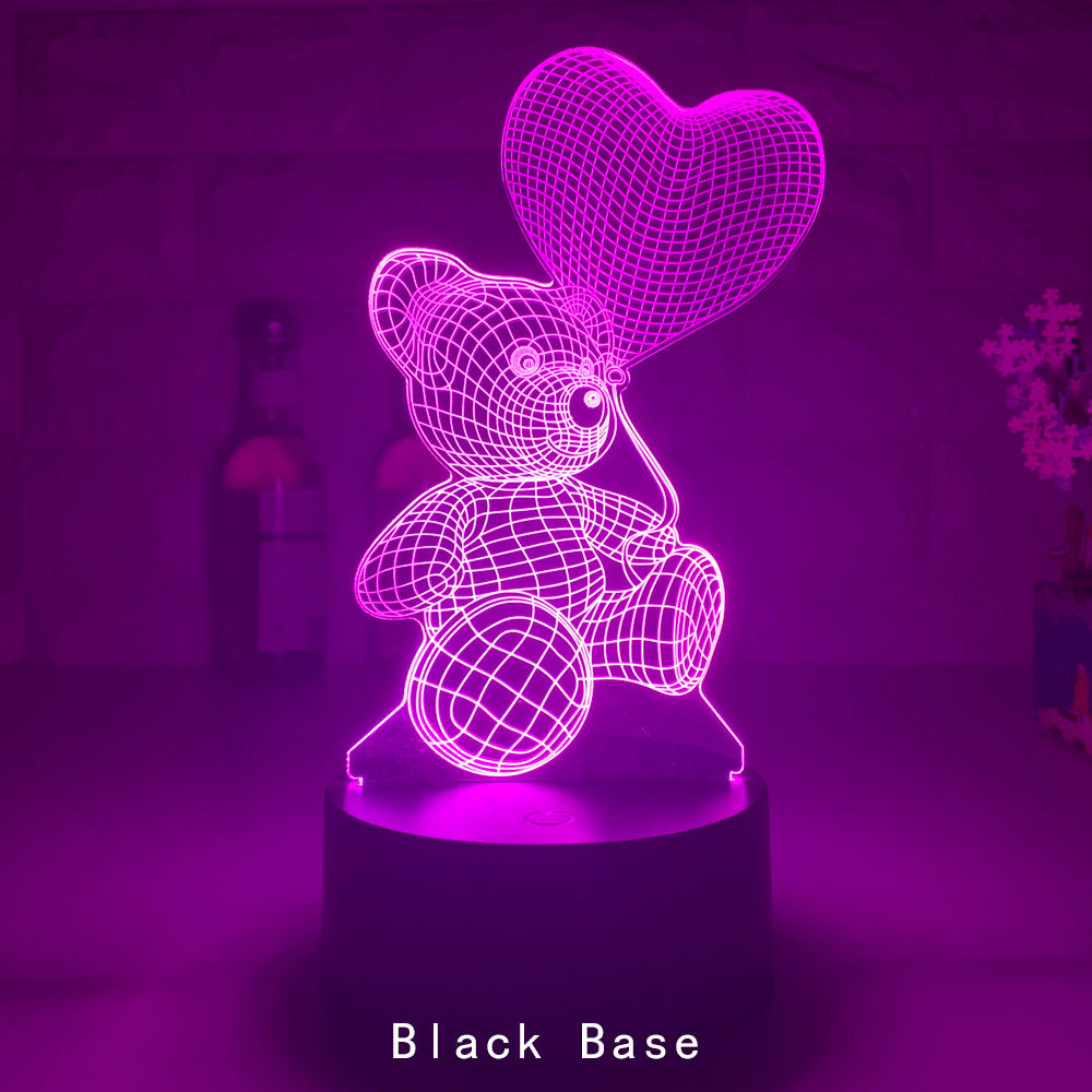 3D LED Night Lamp with Teddy Bear Design | Black Base