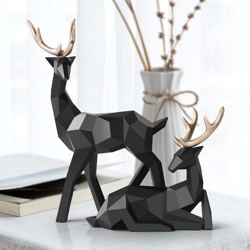 Modern Resin Deer Sculpture in minimalist design | Black Set