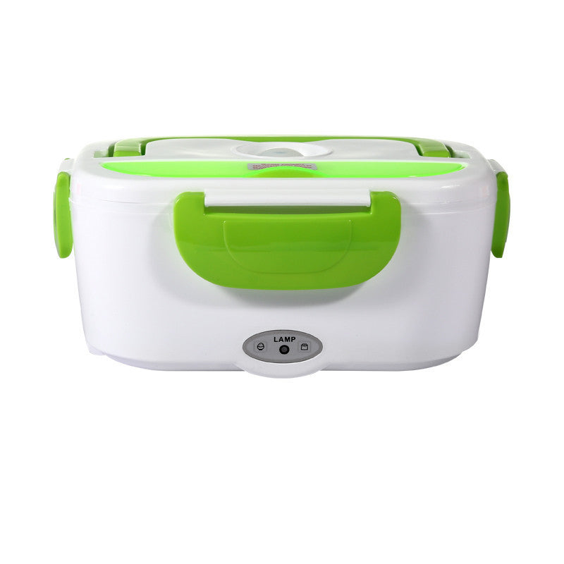 Heated Lunch Box showing lid, liner, and dish grid | Green