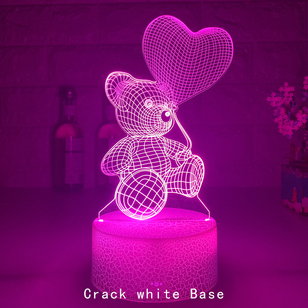 3D LED Night Lamp with Teddy Bear Design | White