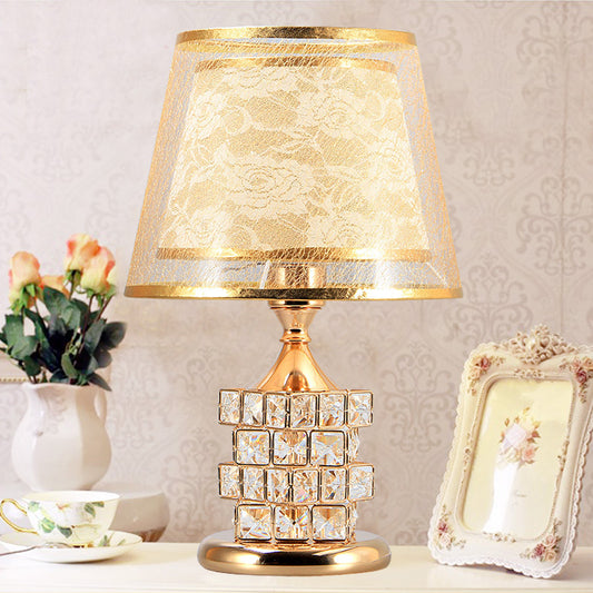 Crystal Glass Bedside Lamp with Metal Finish | Gold