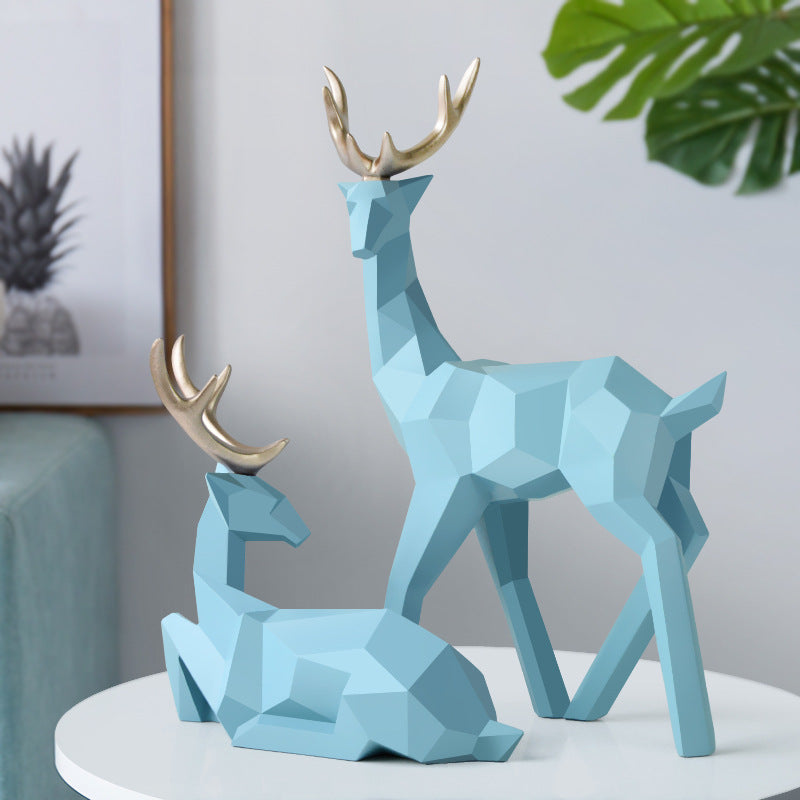 Modern Resin Deer Sculpture in minimalist design | Blue Set