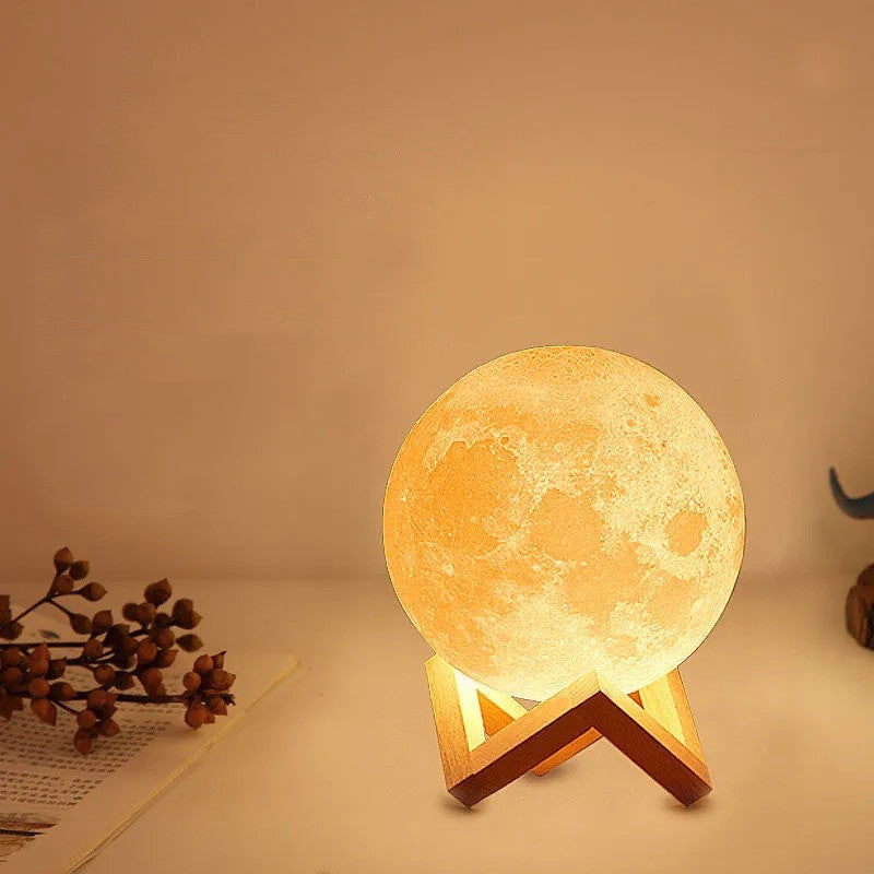 3D Moon Lamp with remote control and wooden holder