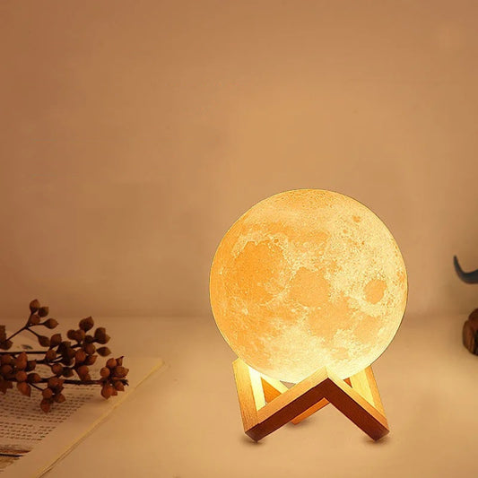 3D Moon Lamp with remote control and wooden holder