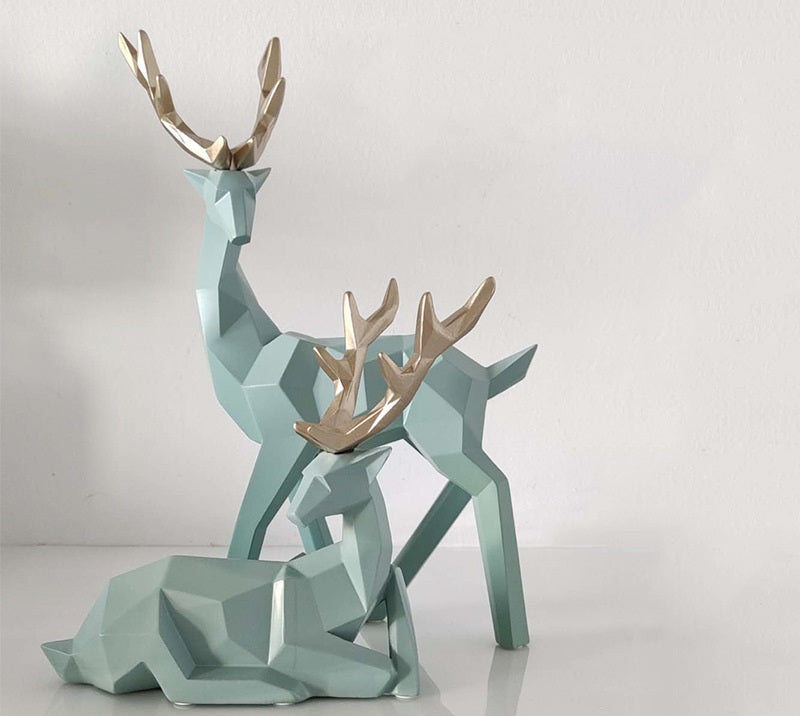 Modern Resin Deer Sculpture in minimalist design | Green Set