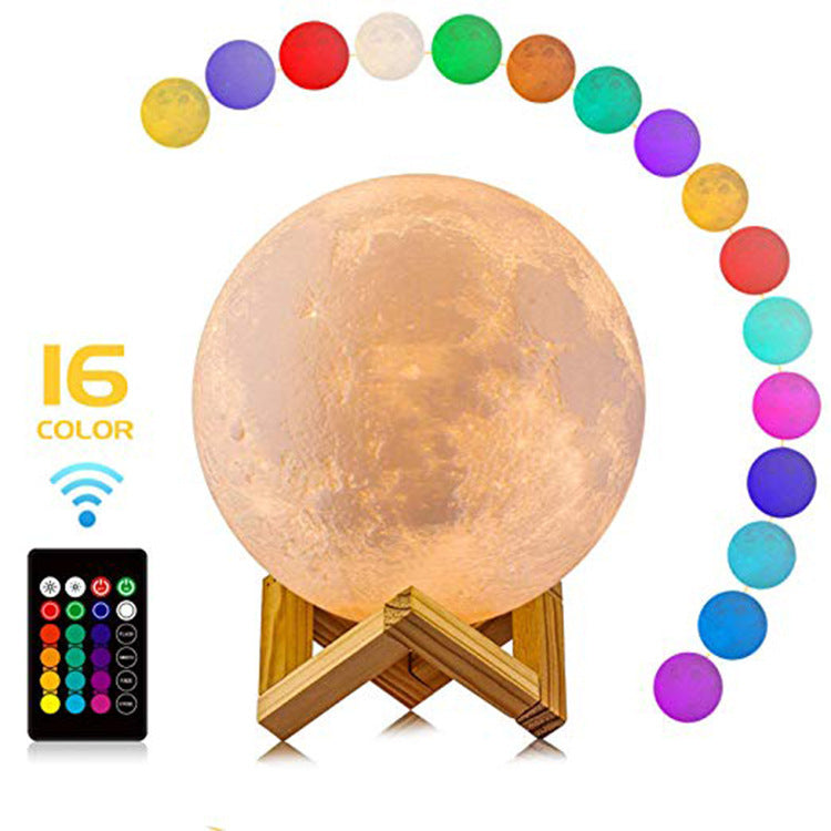 3D Moon Lamp with remote control and wooden holder